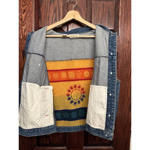 Pendleton Denim Vest XL Wool Blanket Back Southwestern Vintage 90s Western - Picture 10 of 11